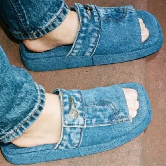 Jeffery Campbell Blue Sky Denim Slide Sandal Size 8.5 - Picture 11 of 13